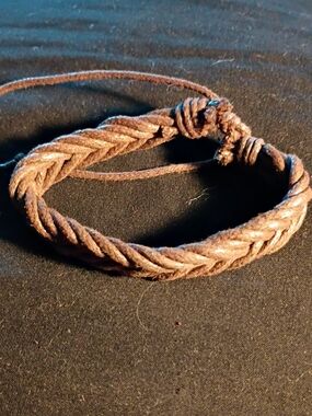 Men's Brown Braided Leather Bracelet - Unbranded